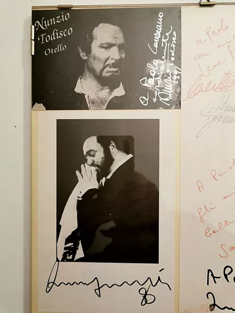 AUTOGRAFO con dedica di PAVAROTTI, di VITTORIO e ALESSANDRO GASMAN, ALBERTAZZI