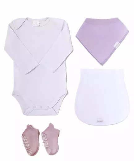 Organic Cotton Newborn Baby Infant Bodysuit / Romper Burp Cloth Bib Socks Set