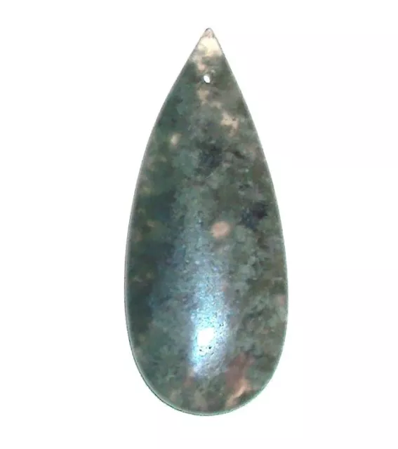 P813 Moss Agate 46mm Flat Puffed Teardrop Gemstone Pendant Focal Bead 1pc