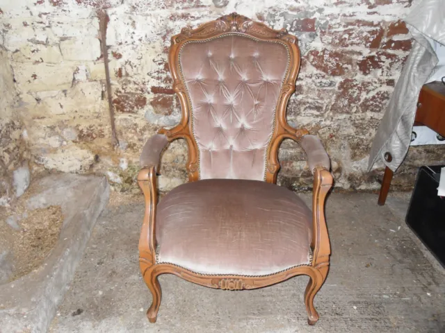 Vintage French Style Large Highback Open Upholstered Armchair Chair Bedroom
