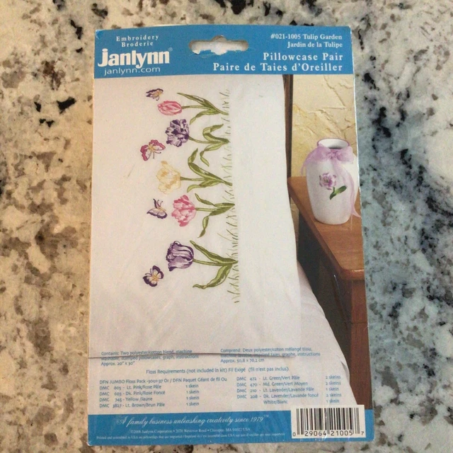 Estuches de almohada estampados Janlynn JARDÍN DE TULIPANES para bordado de crepel 20"" x 30"" nuevas en paquete