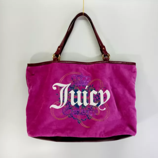 Juicy Couture Bag Tote Purple Velour Large Spellout Magnetic Closure