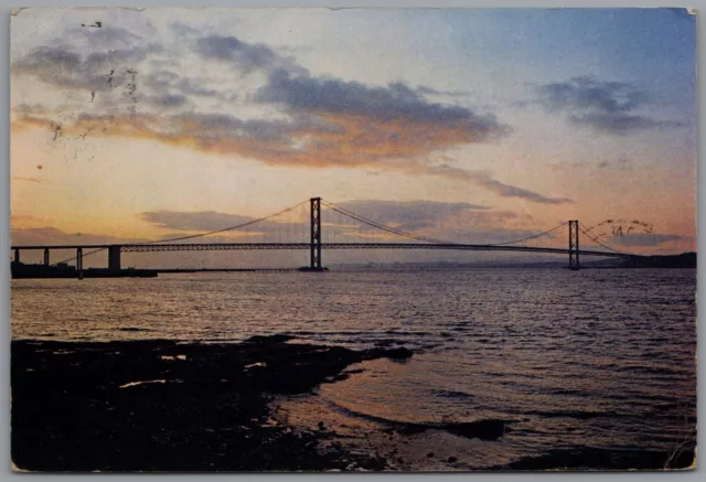 The Forth Road Bridge at Sunset Scotland Postcard postmark 1968