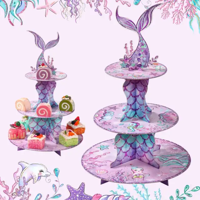 Nuovo supporto per cupcake a tema sirena a 3 livelli supporto per muffincake decorazione bambini