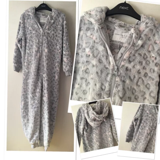 Next Girls Leopard Soft fluffy Loungewear One-zee Pyjamas Warm 5 Years