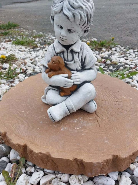 JUNGE MIT KLEINE hund, Gartenfigur, Steinfigur, F0056 EUR 20,00