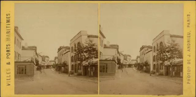 France, Biarritz, Rue du Port Vieux, vintage print, ca.1870, stéréo Tirage vinta