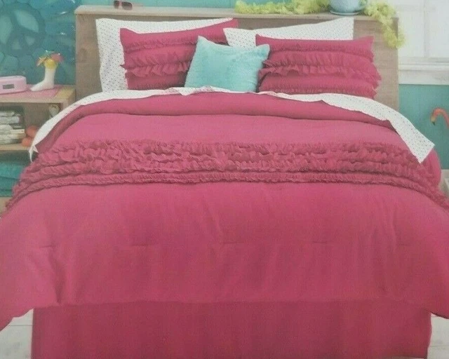 8 pc Xhilaration Fuschia Ruffle Full Comforter, Shams & Sheets Bedding Set NIP