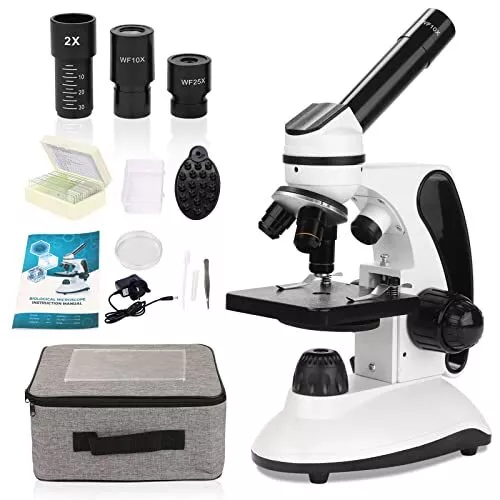 Mikroskop 40X-2000X fr Kinder Erwachsene, mit Objekttrger Set, Dual-LED-Beleucht