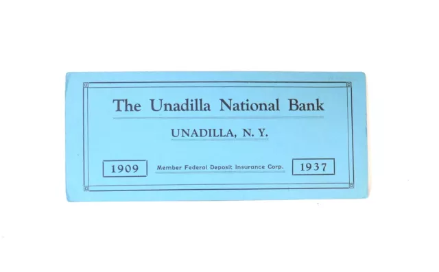 Vintage 1937 Unadilla National Bank Ink Blotter Unadilla NY 9.25" X 4"