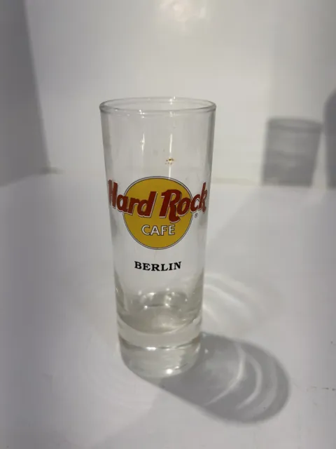 Hard Rock Cafe Berlin Germany Shot Glass Black Letters 4” Tall