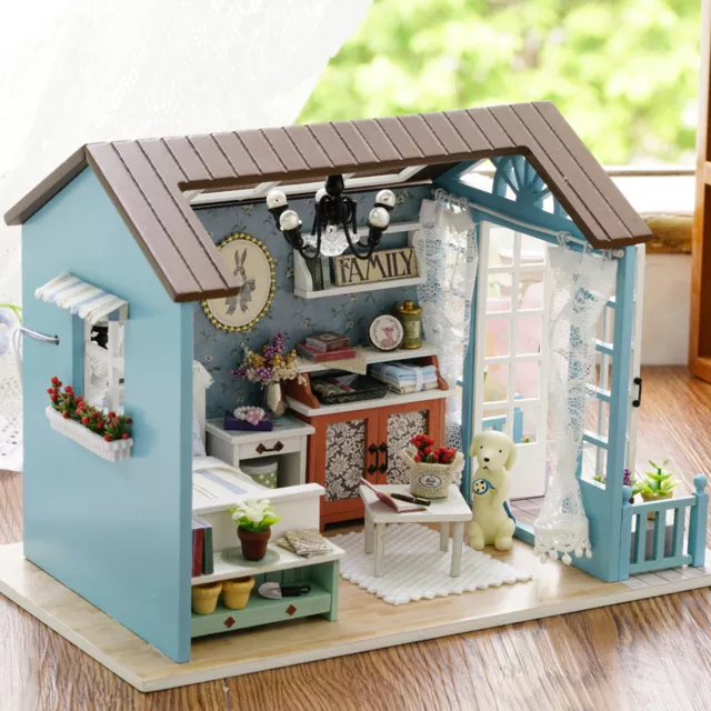 Kit mobili in miniatura casa delle bambole fai da te con luce LED regali artigianali in legno F7P1