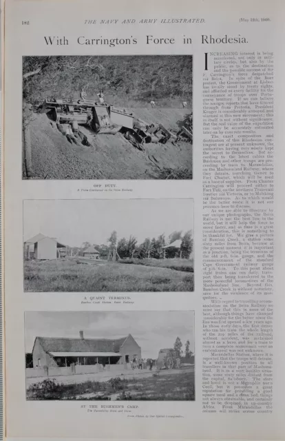 1900 Print Carringtons Force In Rhodesia Beira Railway Overturned Fort Charter