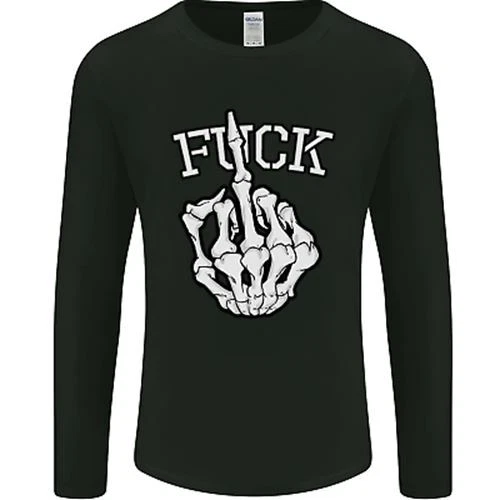 Dito Flip F#Ck Teschio Offensiva Motociclista da Uomo Manica Lunga T-Shirt