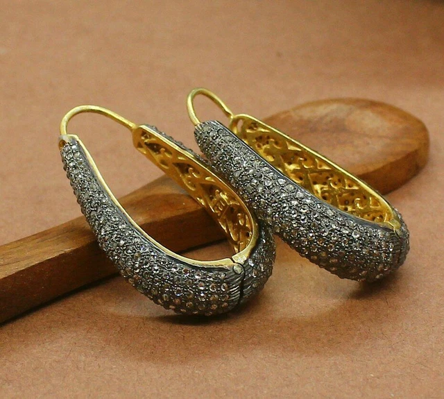 925 Sterling Silver Earring Pave Diamond Hoop Gold Plated Jewelry Earrings HG
