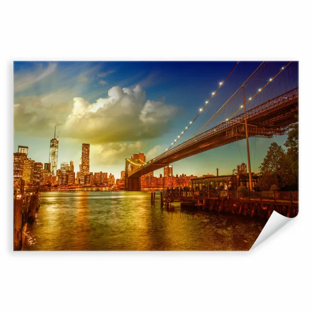 Postereck 1855 Poster Leinwand Skyline New York City, Nacht Meer Brooklyn Bridge