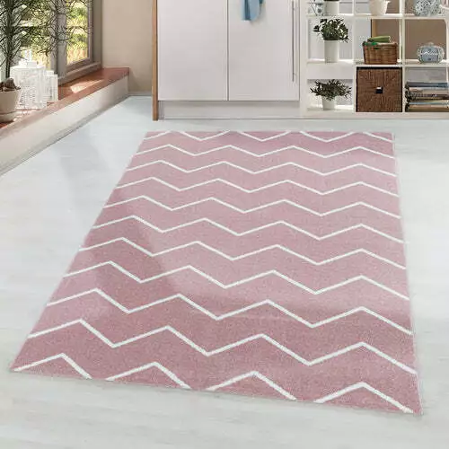 Zigzag Short Pile Carpet Flat Pile Carpet Living Room Bedroom (Pink /