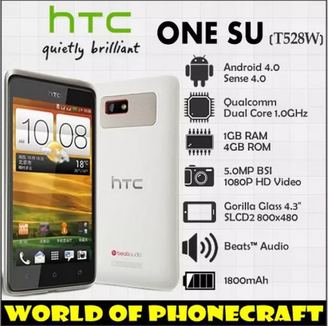 Original HTC One SU T528w GPS WiFi Unlocked 3G 5MP Dual Core Dual SIM Phone 4.3"