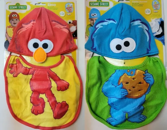 Sesame Street Elmo Cookie Monster Hat and Bib Infant Set