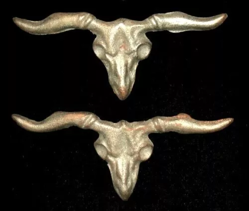 2 Vintage Longhorn STEER COW Skull Cast Iron Drawer Pulls HANDLES Cowboy Western