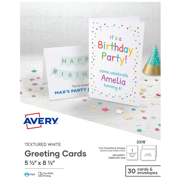 Avery Half-Fold 5 1/2" x 8 1/2" White Textured Greeting Cards, 30-Pk