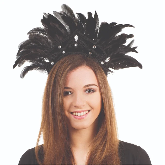 BLACK FEATHER BURLESQUE Fancy Dress Halloween Party Costume Carnival