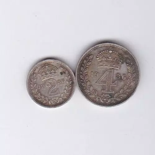 1936 George V Silver Two Coin Maundy Part Set In Near Extremely Fine Condition.