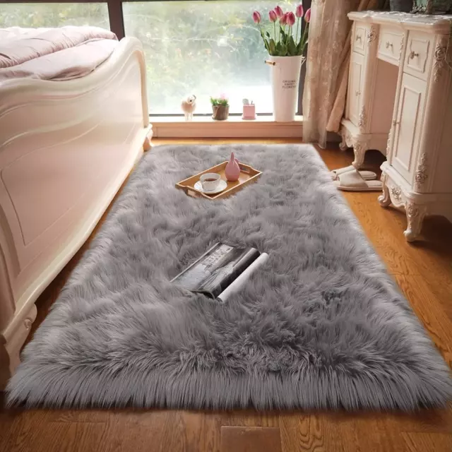 Rectangle Fluffy Faux Sheepskin Shag Area Rug Soft Carpet in Many Colors+ Sizes