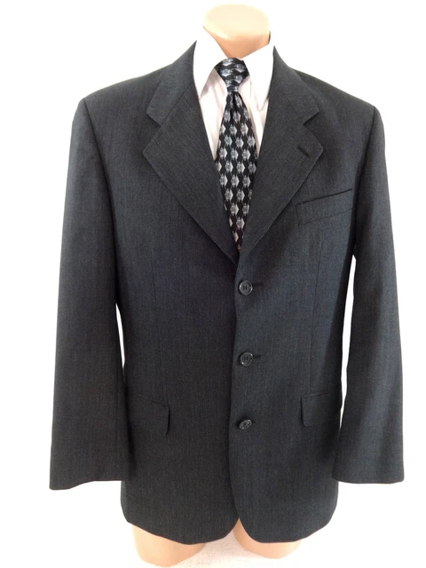 Brandini Uomo Grigio Nero Tweed Abito Sport Cappotto 38 R 100% Lana