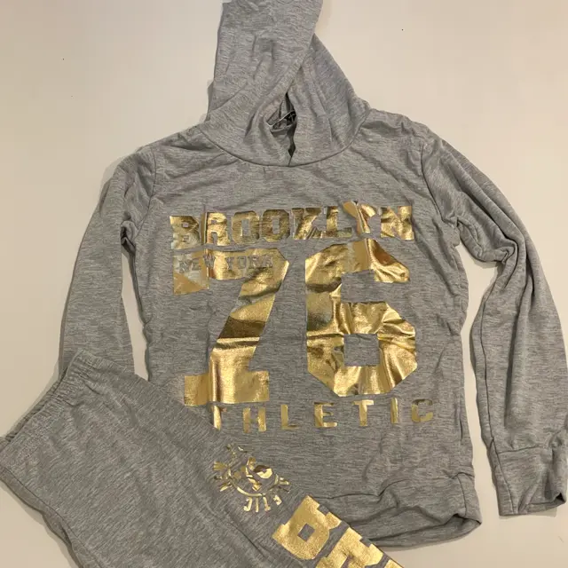 Girls Brooklyn 76 Grey Gold Tracksuit Outfit Top Leggings Age 7 8 9 10 11 12 13
