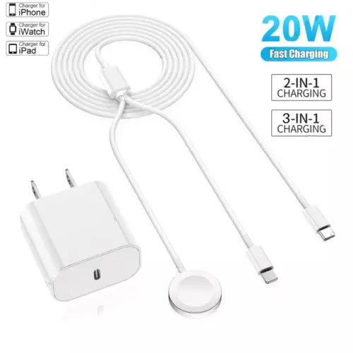 Magnetic 2/3-in-1 USB C Fast Charger Cable 20W PD Adapter For Apple Watch iPhone