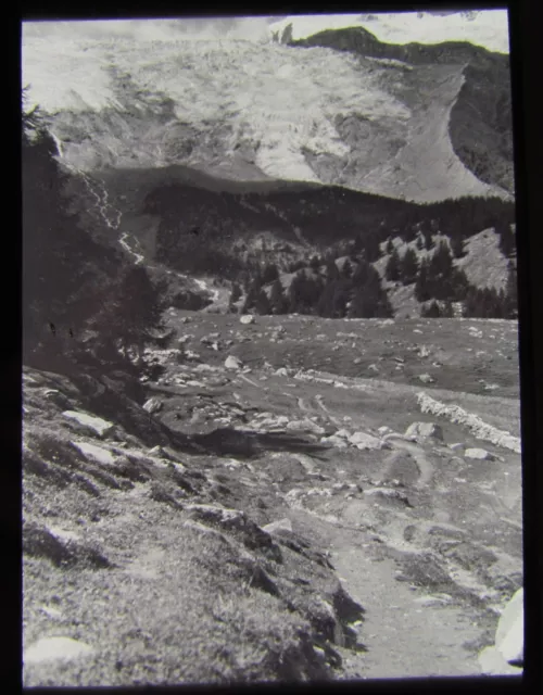 Glass Magic Lantern Slide  GLACIER MORAINE SAAS FEE C1910 SWITZERLAND