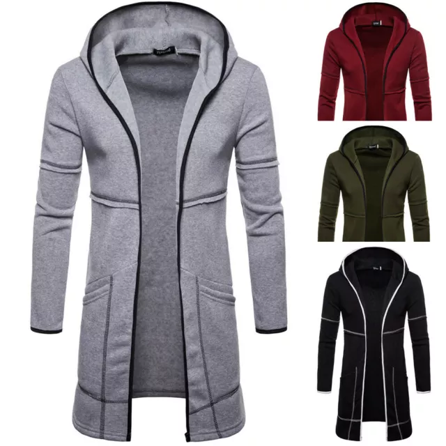 Mens Hooded Warm Trench Coat Jacket Cardigan Long Sleeve Outwear Blouse Fashion