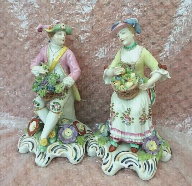 Antique Chelsea Porcelain delightful Figurines, Matching Pair circa 1885-1920