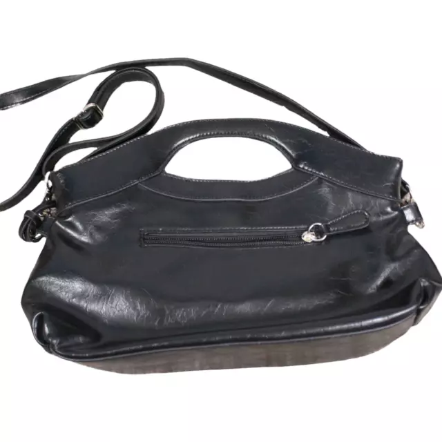 Style & Co Black Tan Straw Faux Vegan Leather Shoulder Handbag Clutch Purse Bag 2
