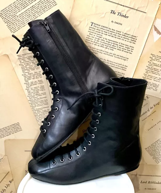 Free People Boxing Day Lace Up Flat Boot Black Leather Zipper Photo Sample 9 NEW