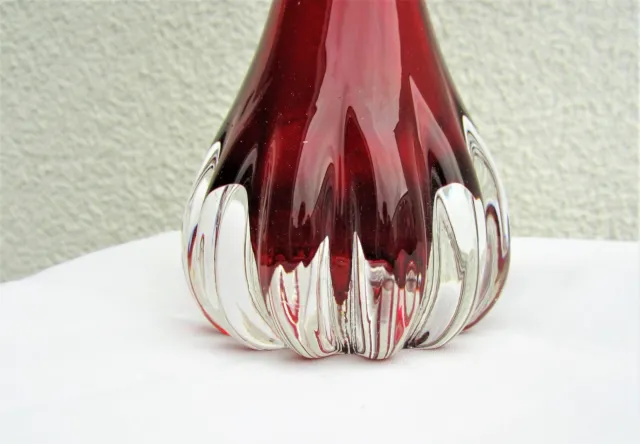 vintage ruby red vase clear cover heavy noble shape ASEDA 30cm 3