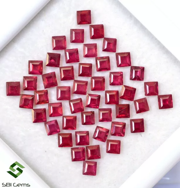 5.24 Cts Natural Ruby Square Cut 3 mm Lot 25 Pcs Calibrated Loose Gemstones GF 2