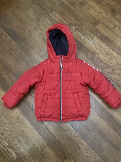 Tommy Hilfiger Jacket Toddler 3T Hooded Puffer Red Fleece Lined