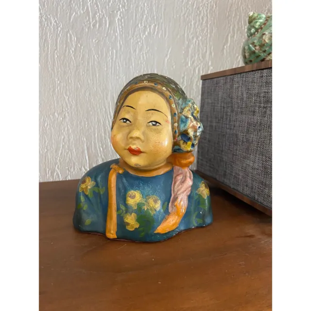 Esther Hunt Asian child Chalkware Bust Anttique Chinese chalk ware statue