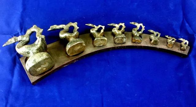Set/8 Antique Burmese Silver Opium Weight w/ Base Mythological Hintha Bird 1900s