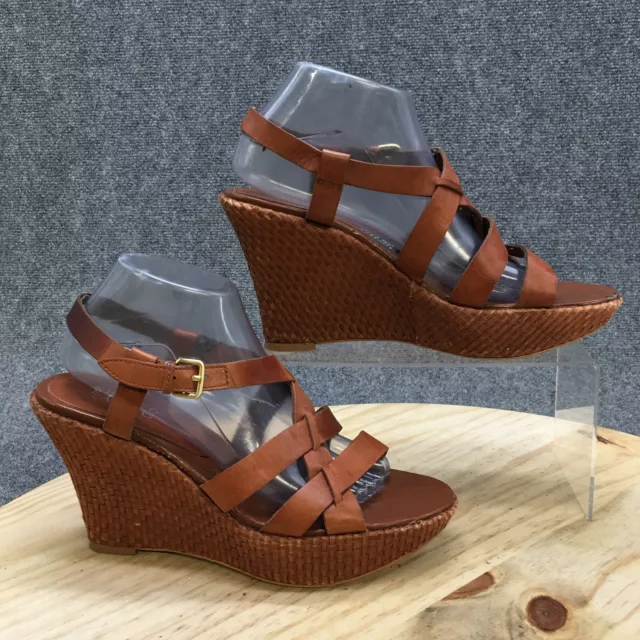 Franco Sarto Sandals Womens 9 M Strappy Slingback Wedge Heels Brown Leather