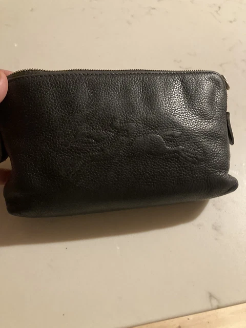 Authentic Longchamp Clutch Cosmetics Bag Pebbled Leather Pouch Sea Wave France
