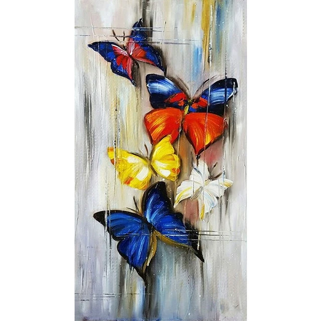 Butterflies Oil Paint By Numbers DIY Handpainted on Canvas Wall Art Picture Kits