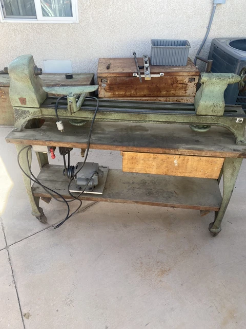 Vintage Duro Wood Lathe with Cast Iron Legs and Castors Vintage Duro Wood Lathe with Cast Iron Legs and Castors