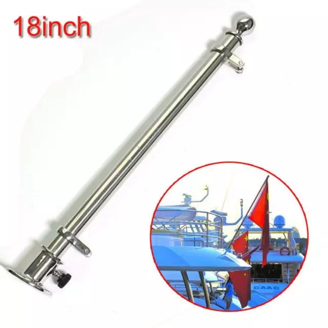 316 Stainless Steel High Polished Boat 18" inch Flag Staff Pole with Socket Base 2