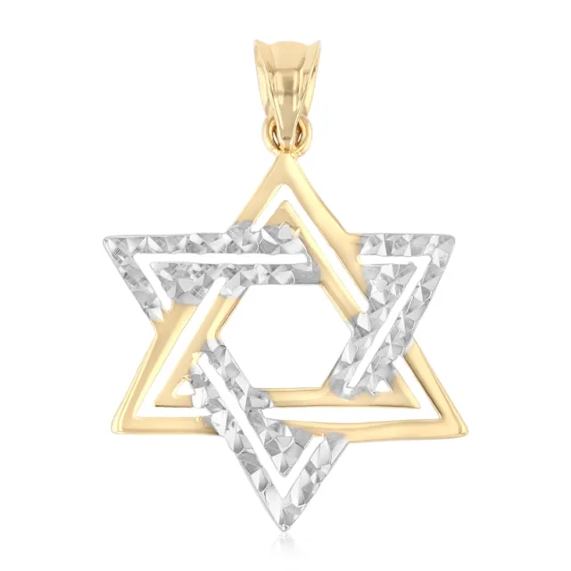 14K Two Tone Gold Lucky Charm Jewish Star of David Pendant For Necklace or Chain