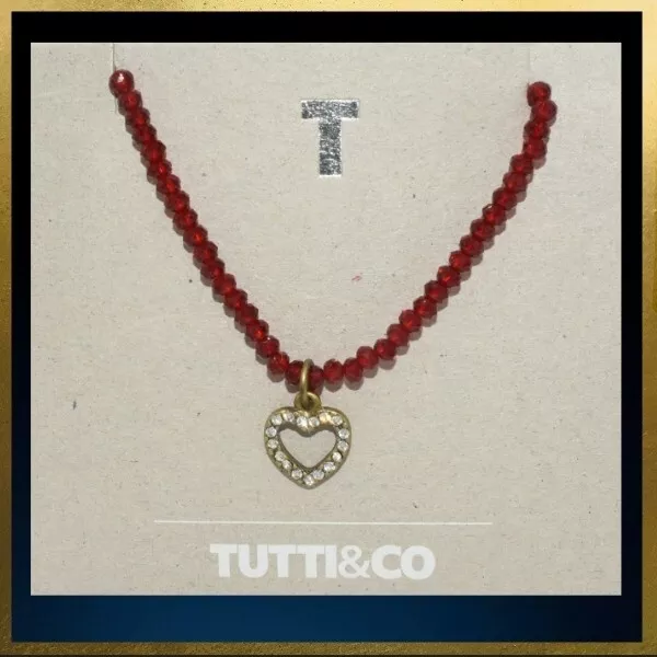 Tutti & Co • Red Facet Cut Glass Bead Necklace With Crystal Heart Pendant • New