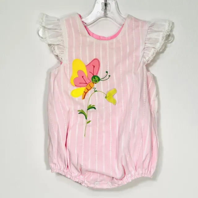 Cuté Togs Baby Romper Pink Appliqué Butterfly Flutter Sleeve Sz 6-12mo Vintage