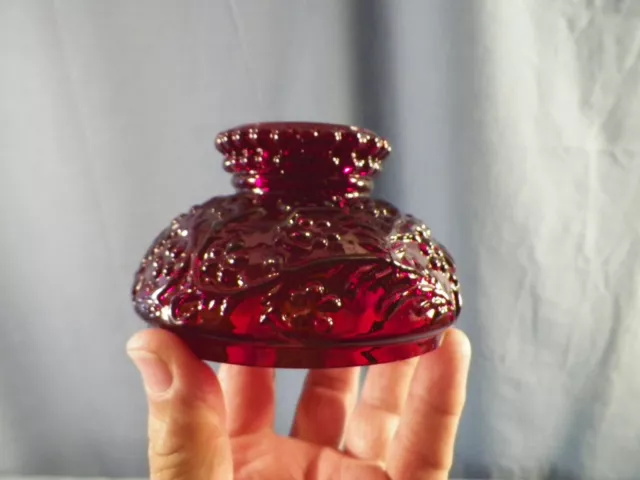 Ruby Red Glass Forget-Me-Not Pattern Miniature Oil Lamp Shade 4" Fitter